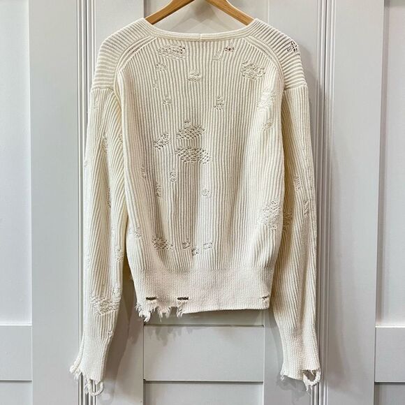 Helmut Lang Women’s XS Cream Wool Blend Oversized Distressed Sweater $425 - Picture 5 of 8